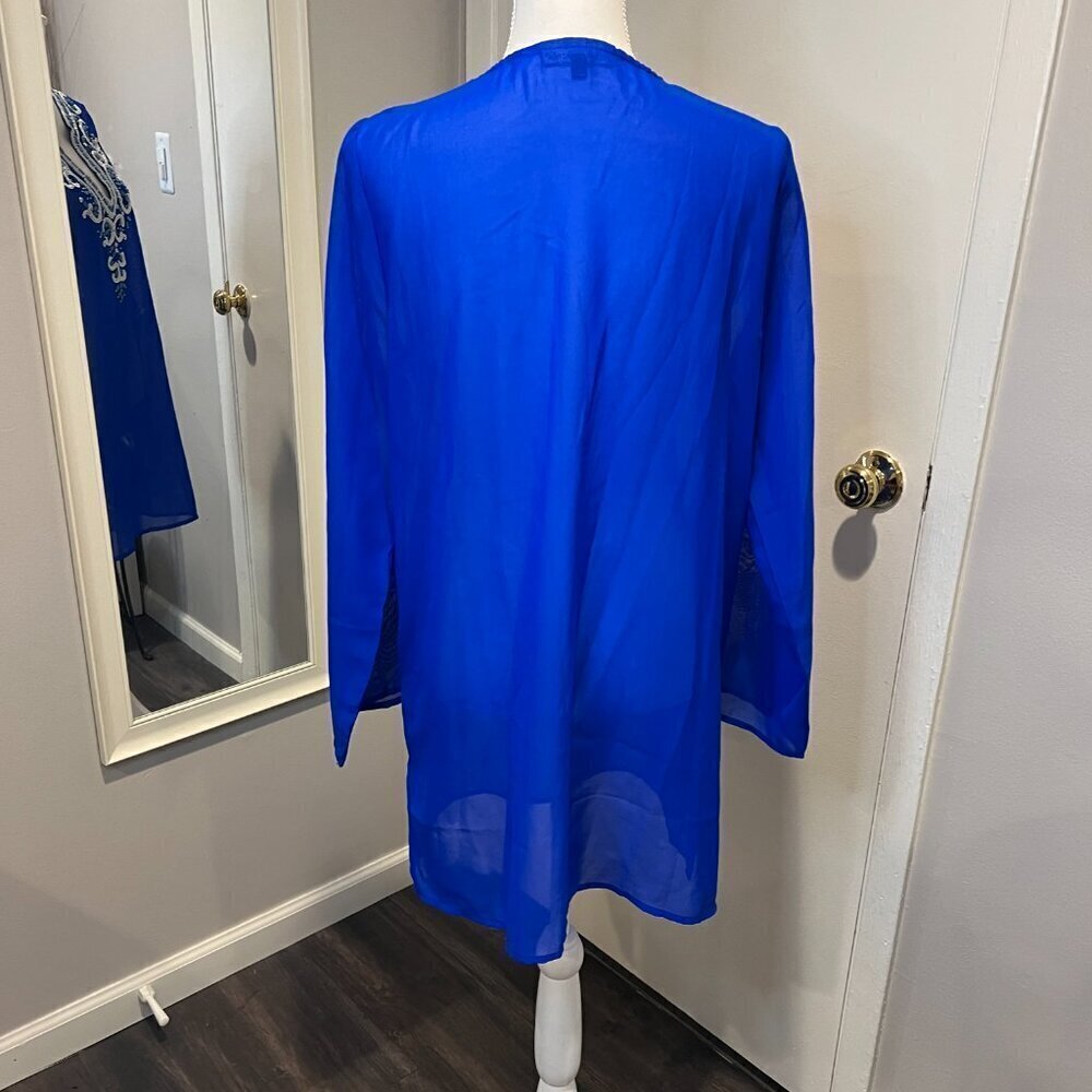 Club Z Collection Royal Blue beaded sheer cover up tunic, Size Medium - Picture 11 of 15